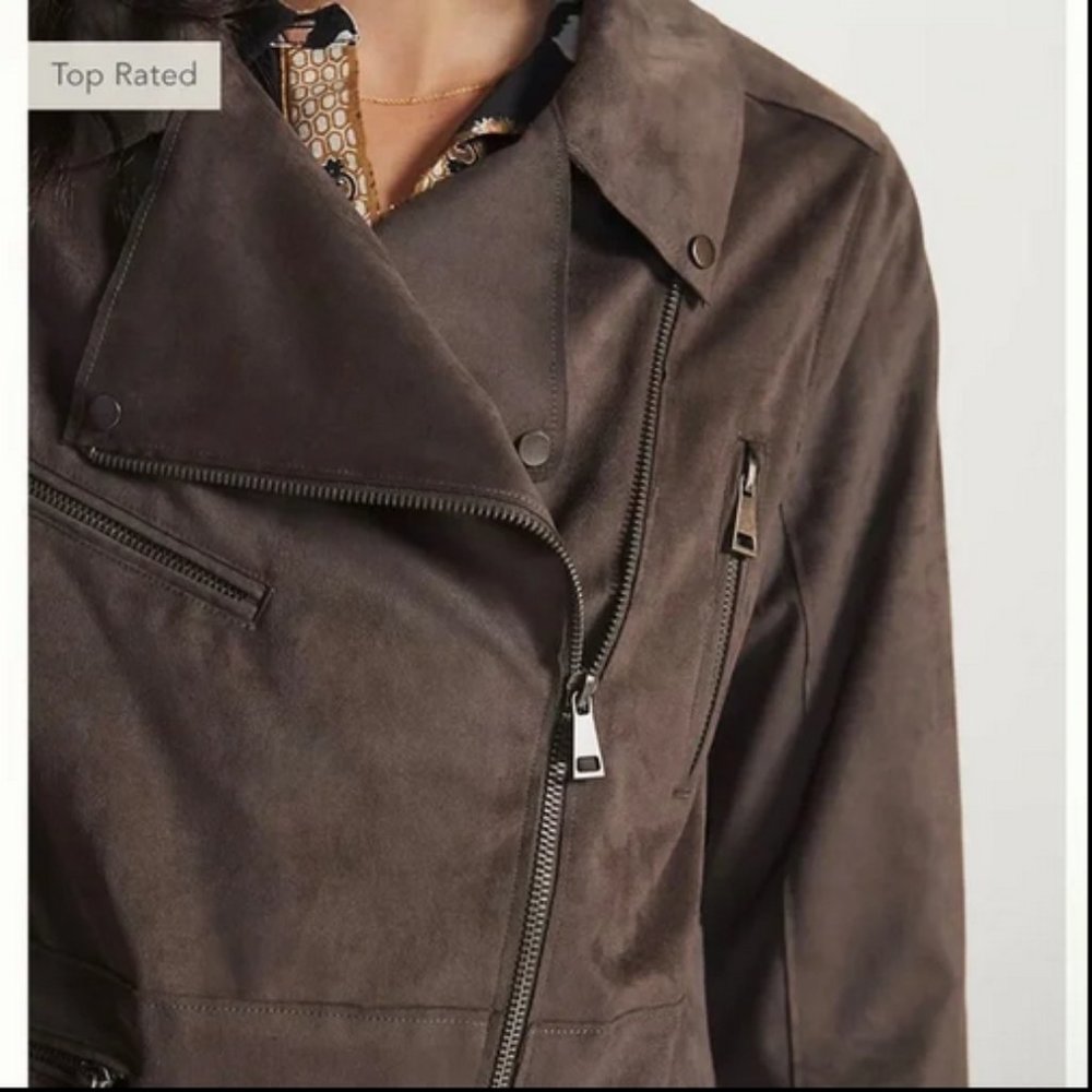 Anthropologie Hutch 3X Faux Suede Moto Jacket Coat Motorcycle Mocha Gray New - Picture 10 of 10